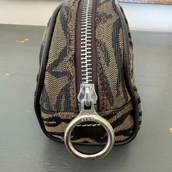 EUC  Fendi Zebra Animal Print Brown Fabric Bag Pouch Cosmetic Toiletry - Picture 3 of 11